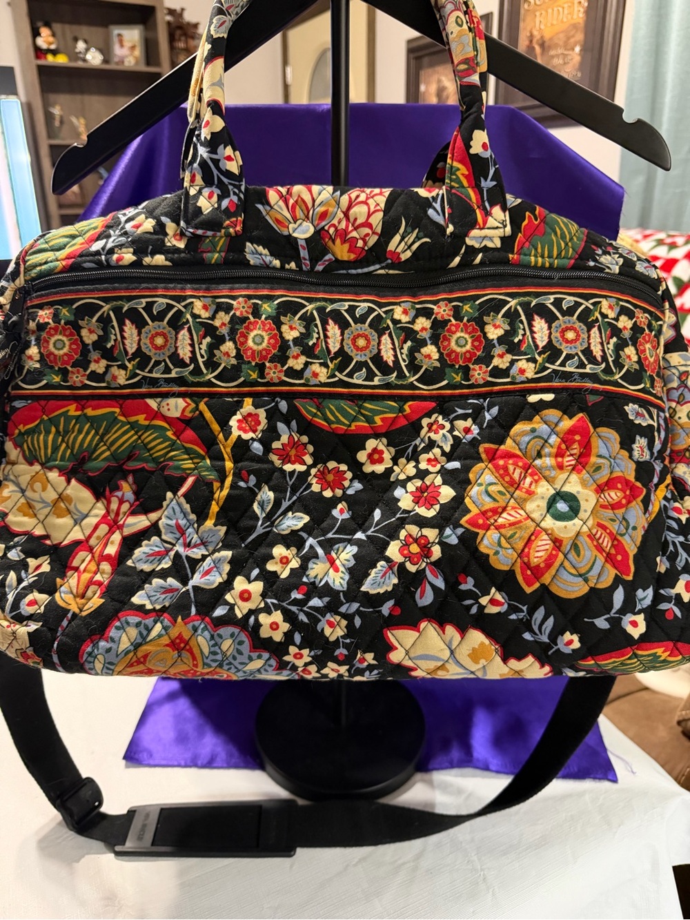 Vera Bradley Black Quilted Floral WeekenderTravel Duffel with Multicolor Accents